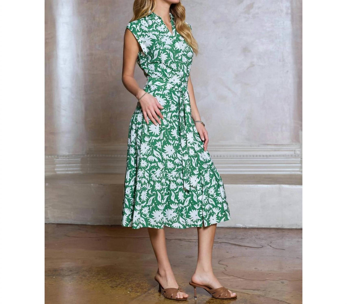 Current Air - Floral Printed Button Down Midi Dress