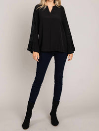 Cotton Bleu - Embroidered Sleeve Casual Top