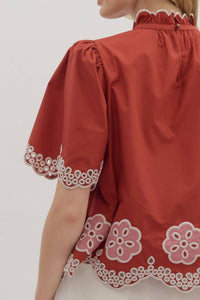 Entro - Flutter Embroidered High Neck Top