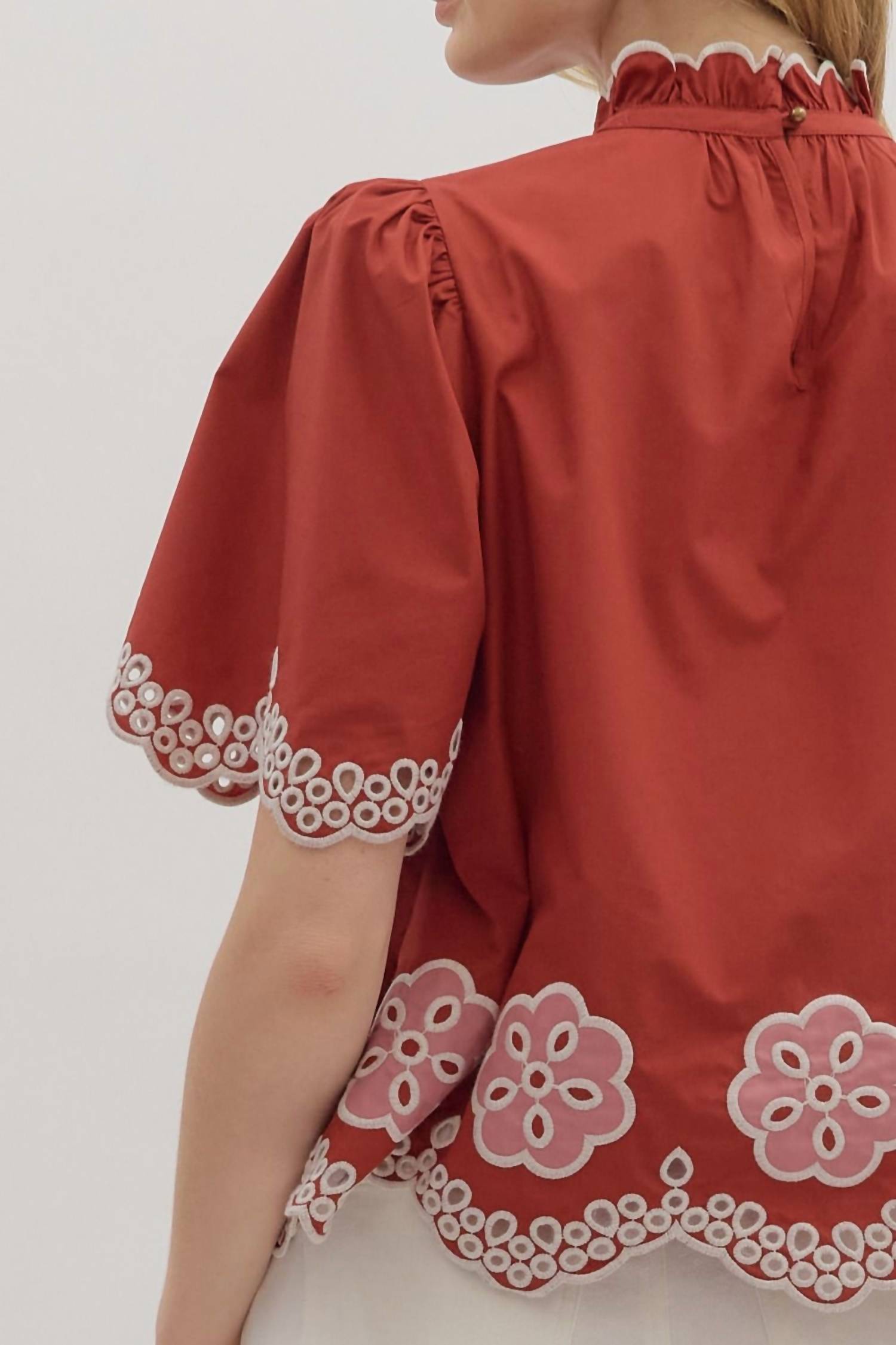Entro - Flutter Embroidered High Neck Top