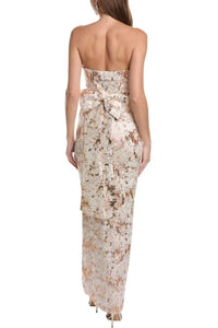 Aidan Mattox - Floral Metallic Jacquard Bow Detail Gown
