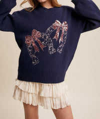 Listicle Horseshoes And Sequins Sweater in dark blue - women's sweater - view 4
