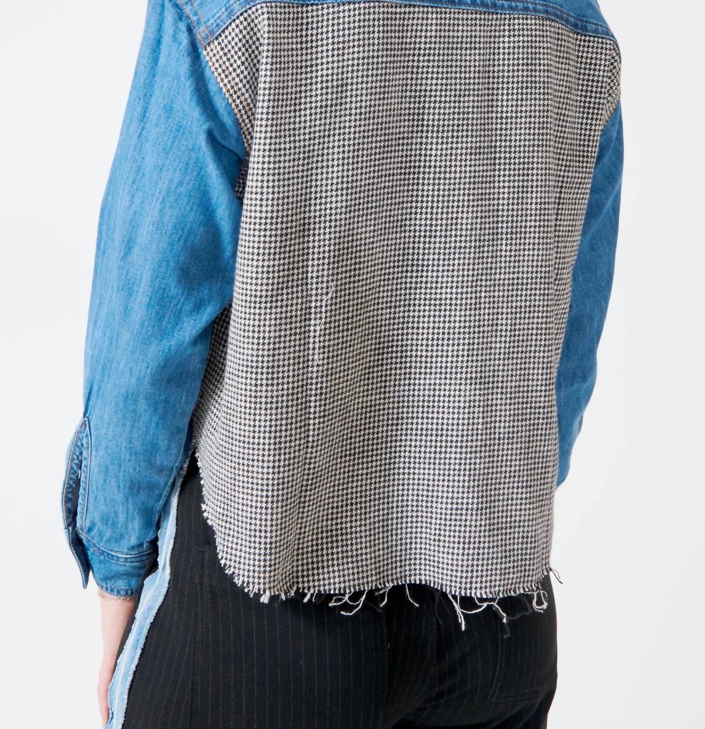ASKK NY Crosby Flannel Shirt in denim and houndstooth - women's shirt - detail view
