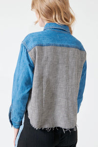 ASKK NY Crosby Flannel Shirt in denim and houndstooth - women's shirt - alternate view