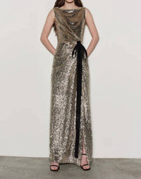 SIMKHAI Felicity With Bow Tie Gown in gold - women's dress - view 5
