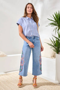 Tribal - Embroidered Audrey Girlfriend Wide Leg Crop Denim Jeans