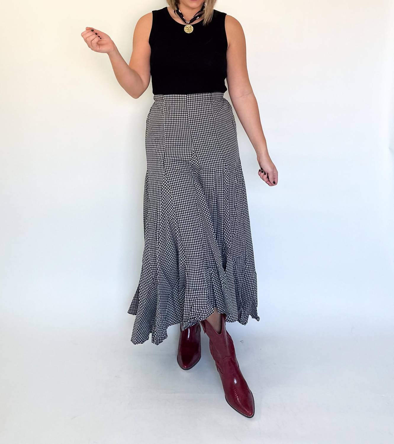 Olivaceous - Check Mate Maxi Skirt