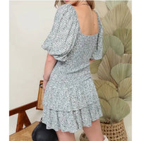 Lumiere - Floral Smocked Tie-front Ruffle Mini Dress