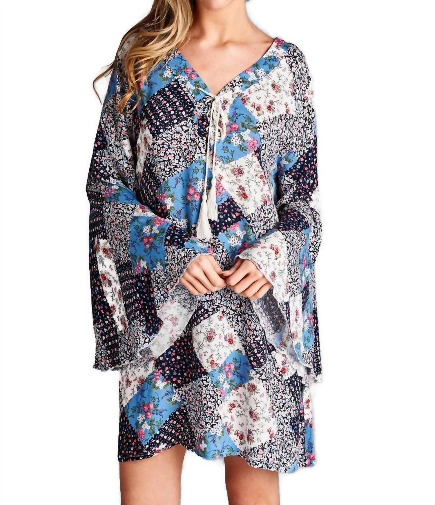 Velzera - Floral Patchwork Print Mini Dress