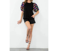 Thml - James Crochet Short Puff Sleeves Top: THML