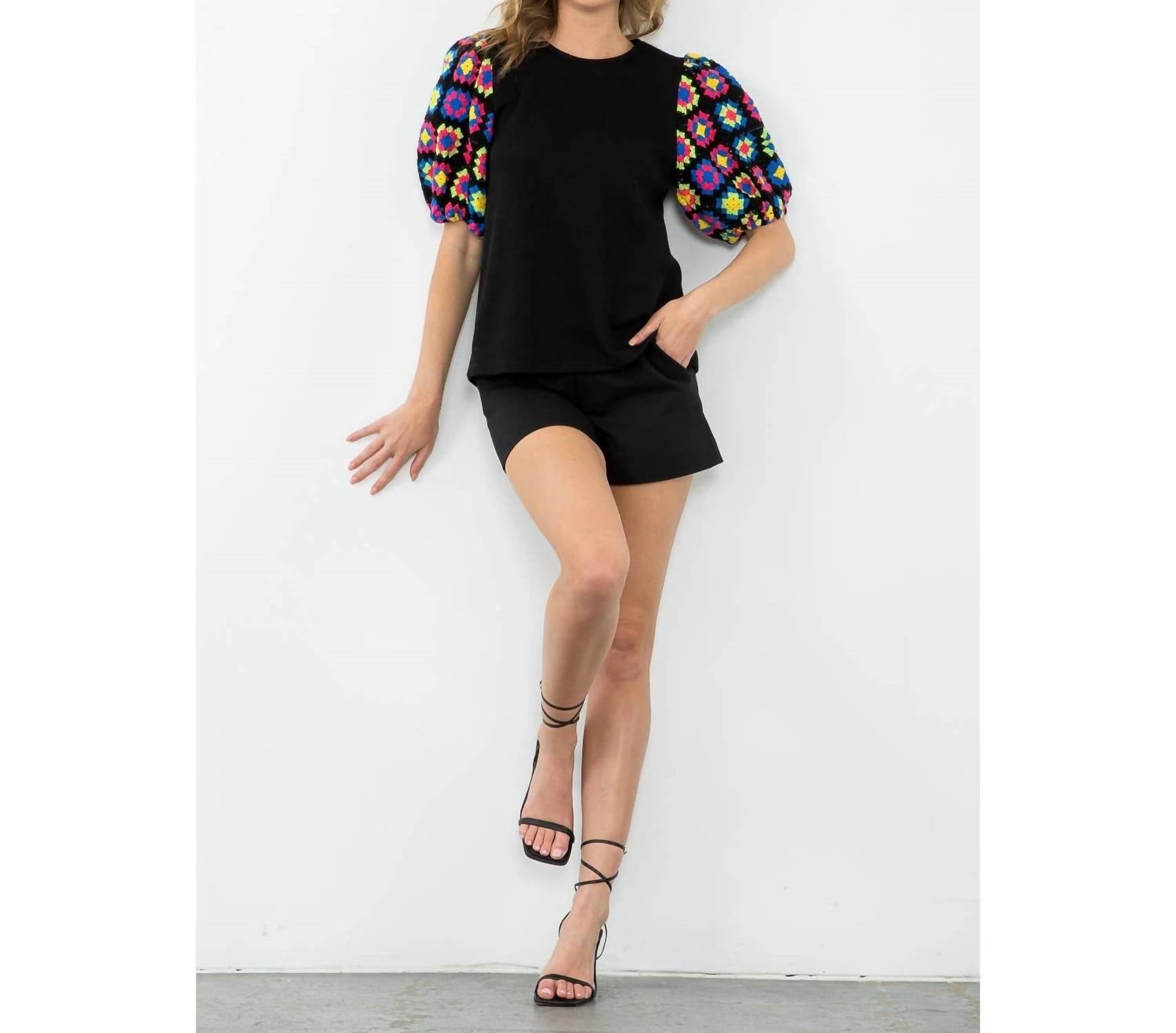 Thml - James Crochet Short Puff Sleeves Top: THML