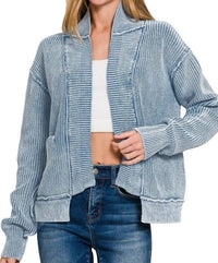 ZENANA Livin' On The Edge Jacket in dusty blue - women's jacket