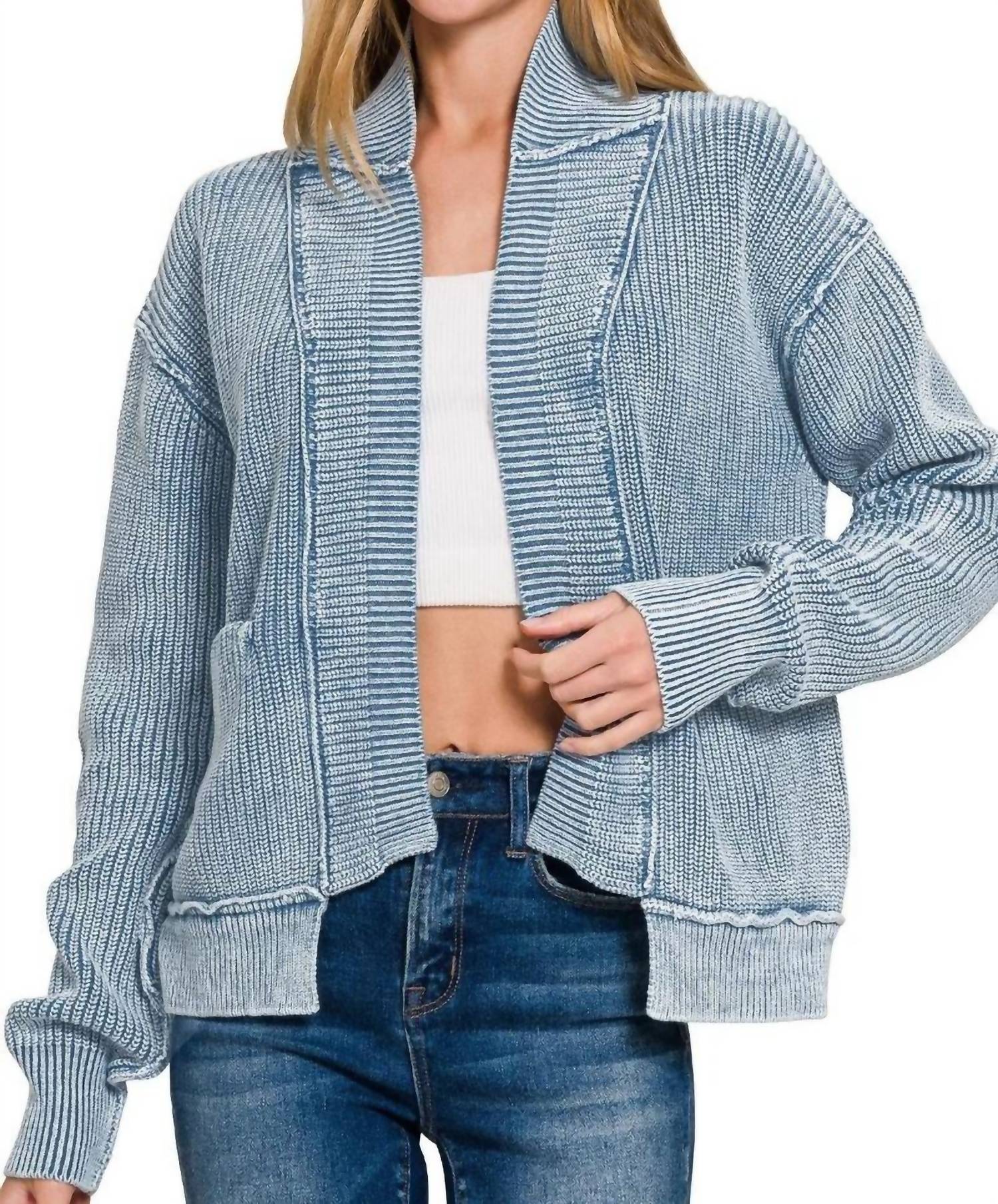 ZENANA Livin' On The Edge Jacket in dusty blue - women's jacket