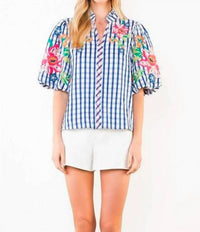 Thml - Puff Sleeve Embroidery Textured Top