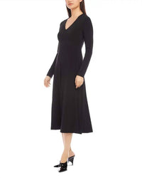 Karen Kane Kate V-neck Midi Dress in black - women's dress - detail view