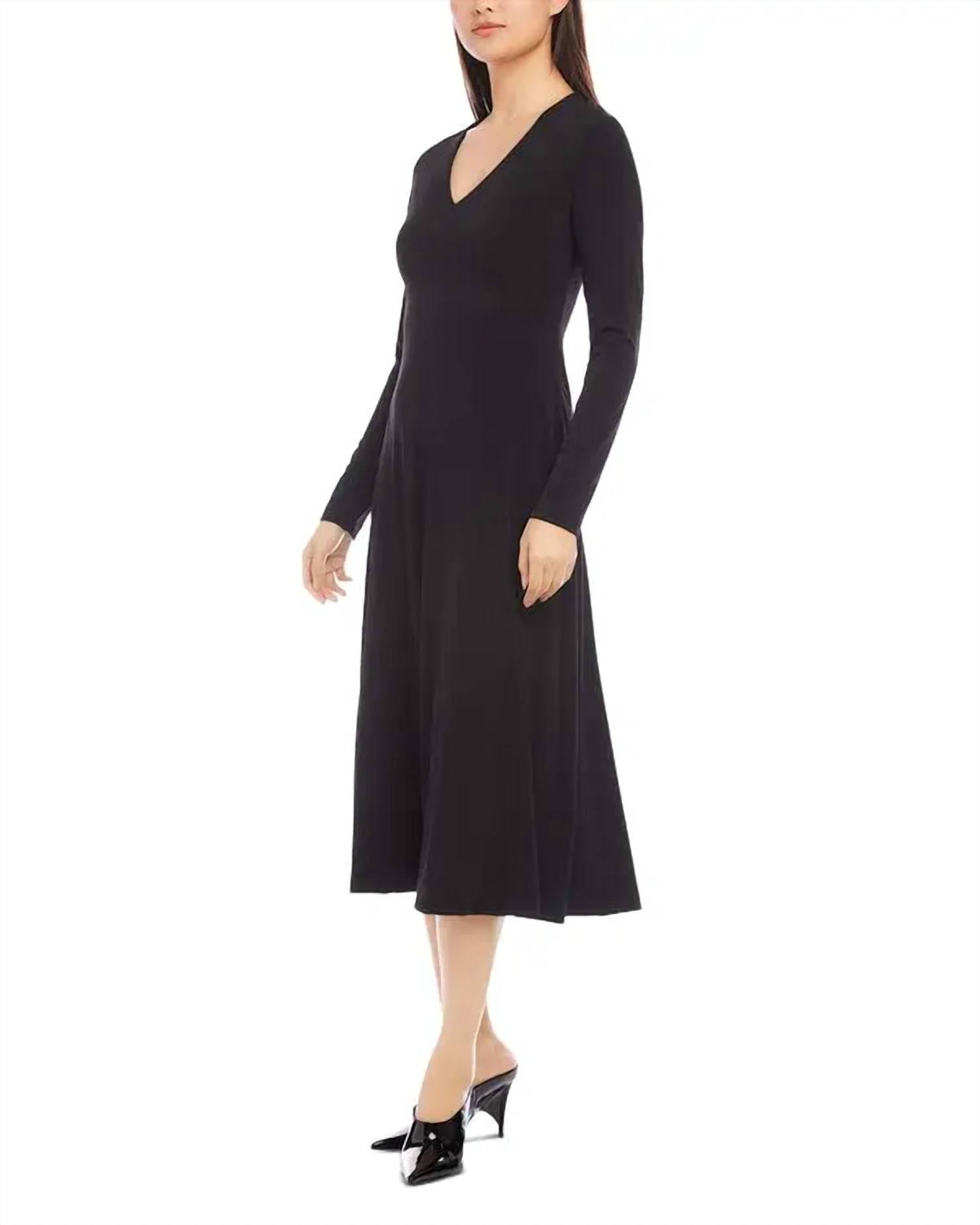 Karen Kane Kate V-neck Midi Dress in black - women's dress - detail view