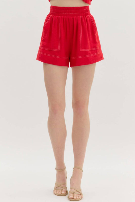 Entro - Solid High Waist Pull On Shorts