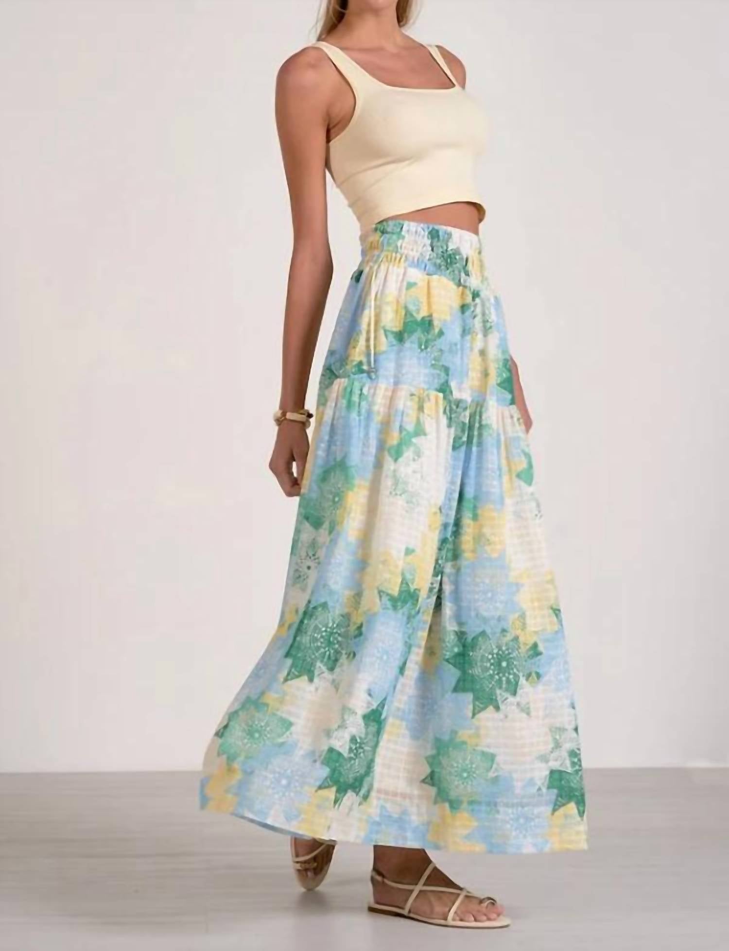 Elan - Watercolor Smocked Waist Maxi Skirt