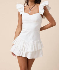 Sky to Moon Wing Strap Layered Mini Dress in white - women's dress