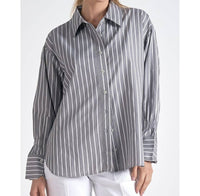 ELAN Long Sleeve Smock Shirt in grey white stripe - women's shirt
