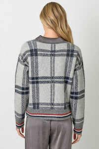 mystree The Londan Lane Plaid Cardigan in grey mix - women's cardigan - alternate view