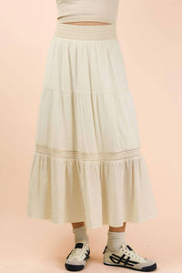 Very J - Tiered Layers Solid Woven Skirt With Lace Trim