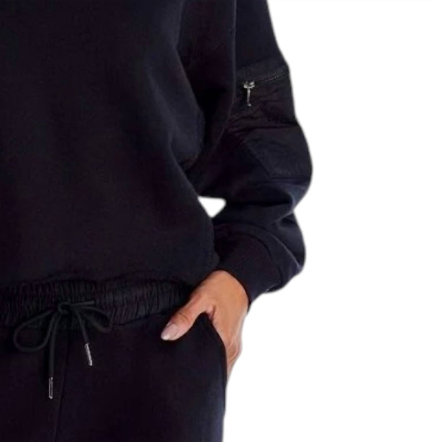 Vintage Havana French Terry Utility Crewneck Sweatshirt in black - women's top - alternate view