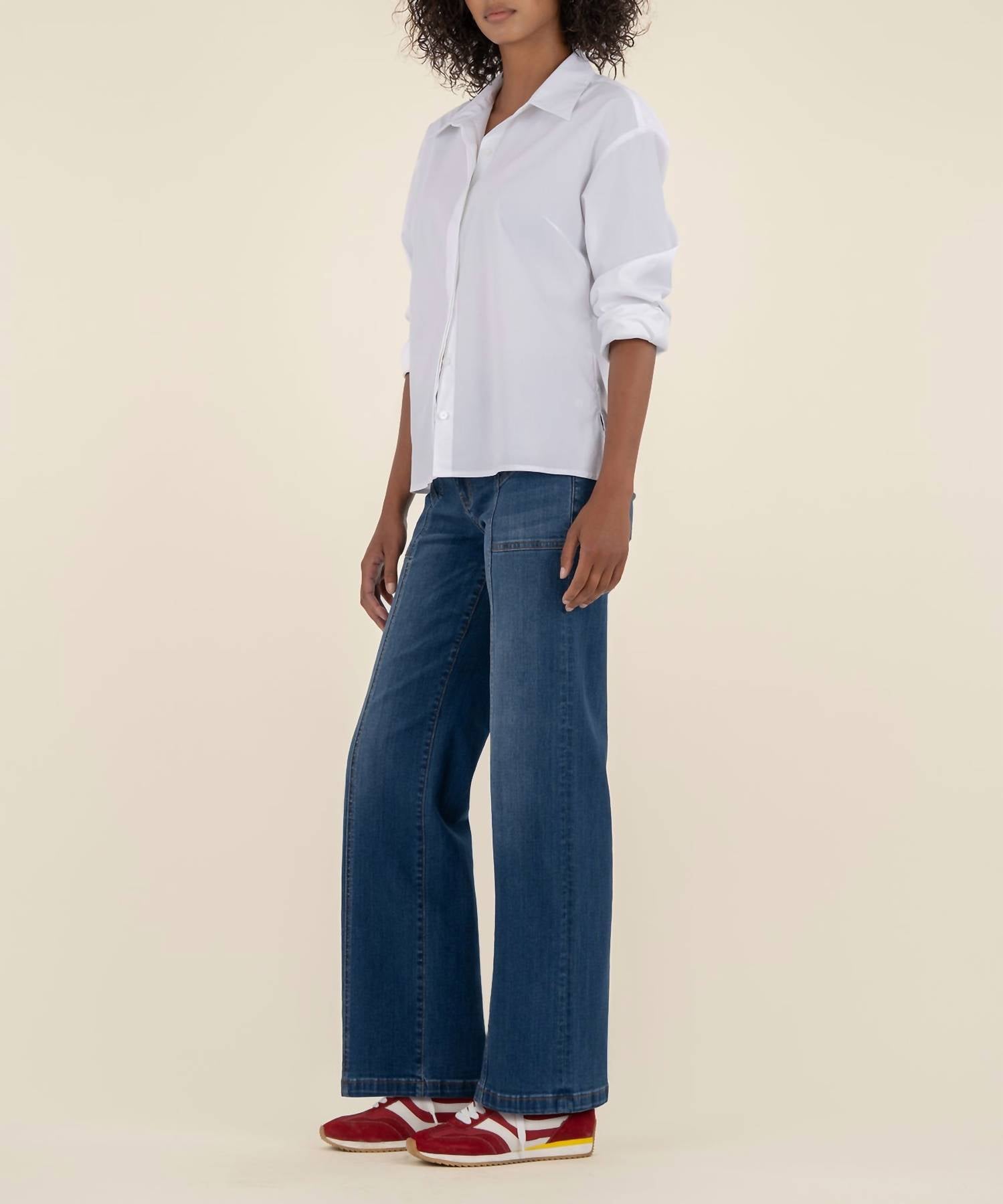 Kut From The Kloth - High Rise Wide Front Seam Patch Front Pockets Jean