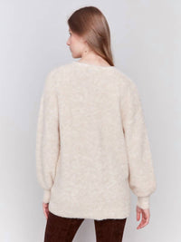 CHARLIE B Women's Boucle Net Cardigan in heather beige - women's cardigan - detail view