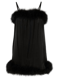 SAINT LAURENT Feather Trim Satin Slip Minidress in black - women's dress - view 5
