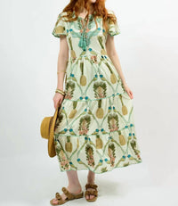 Uncle Frank Mid Cap Flutter Dress in ivory multi - women's dress - detail view