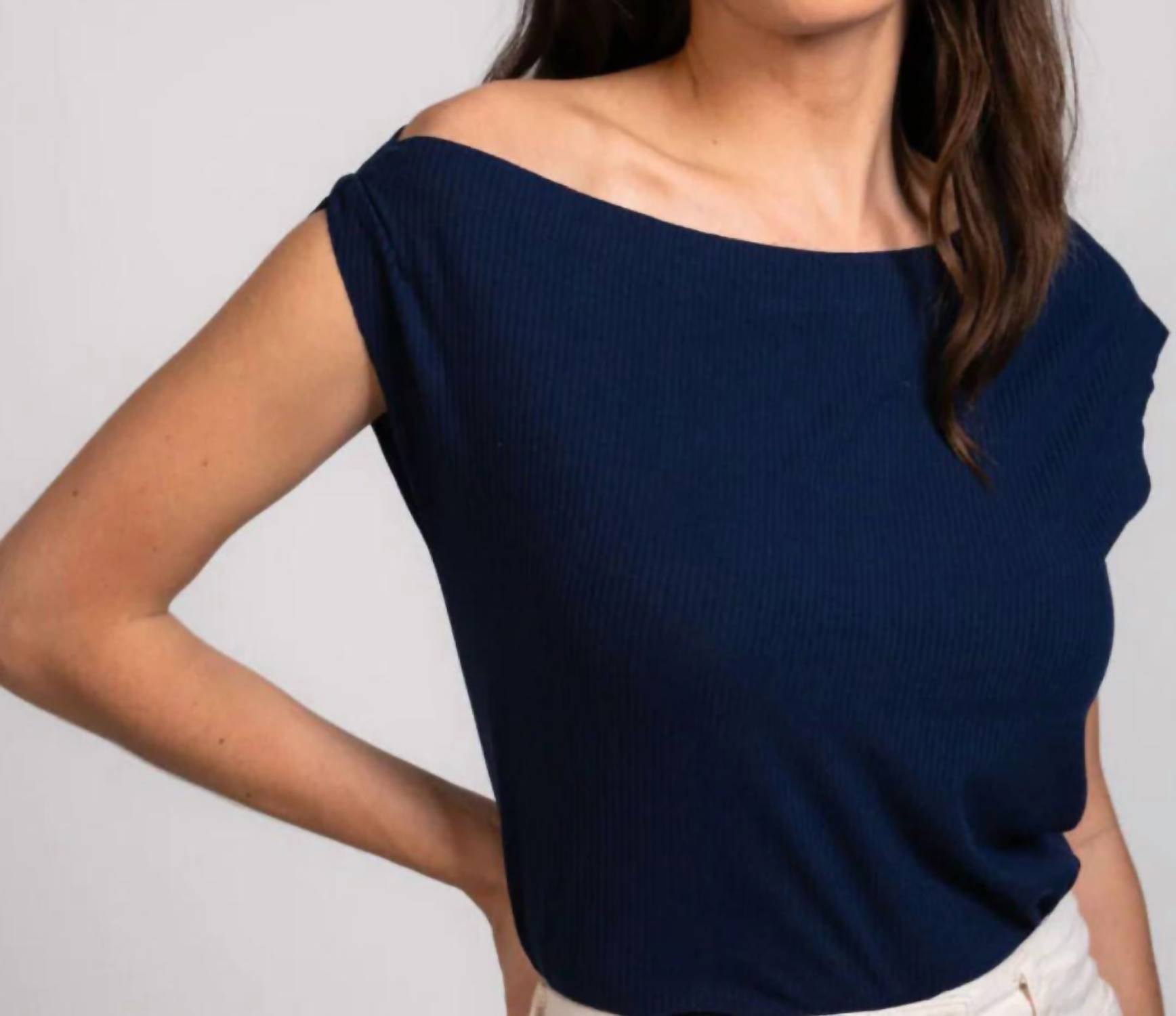 Sunday Ritual - Off-shoulder Ribbed Knit Top