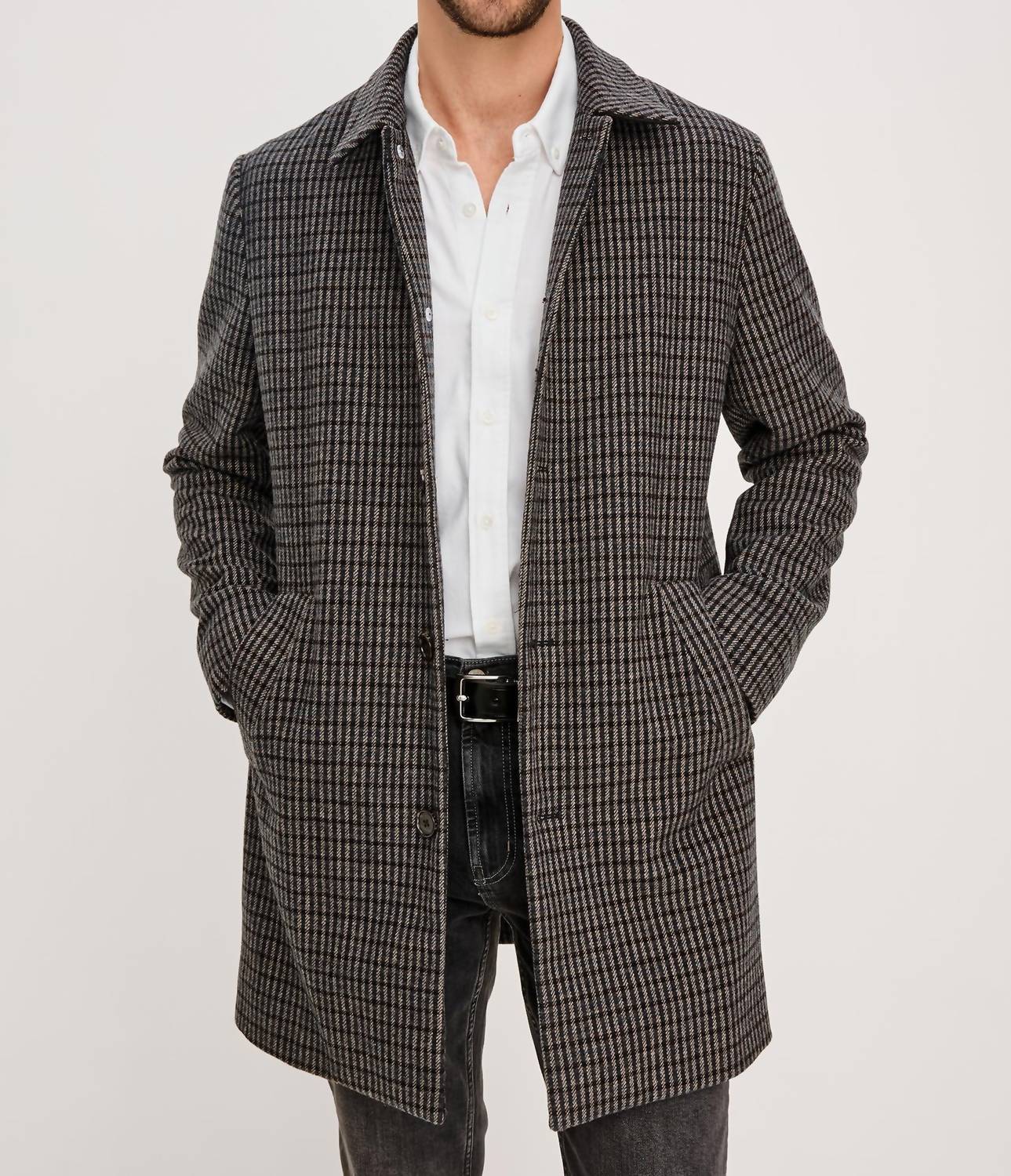Rails Men's Hockney Coat in grey check plaid - men's jacket