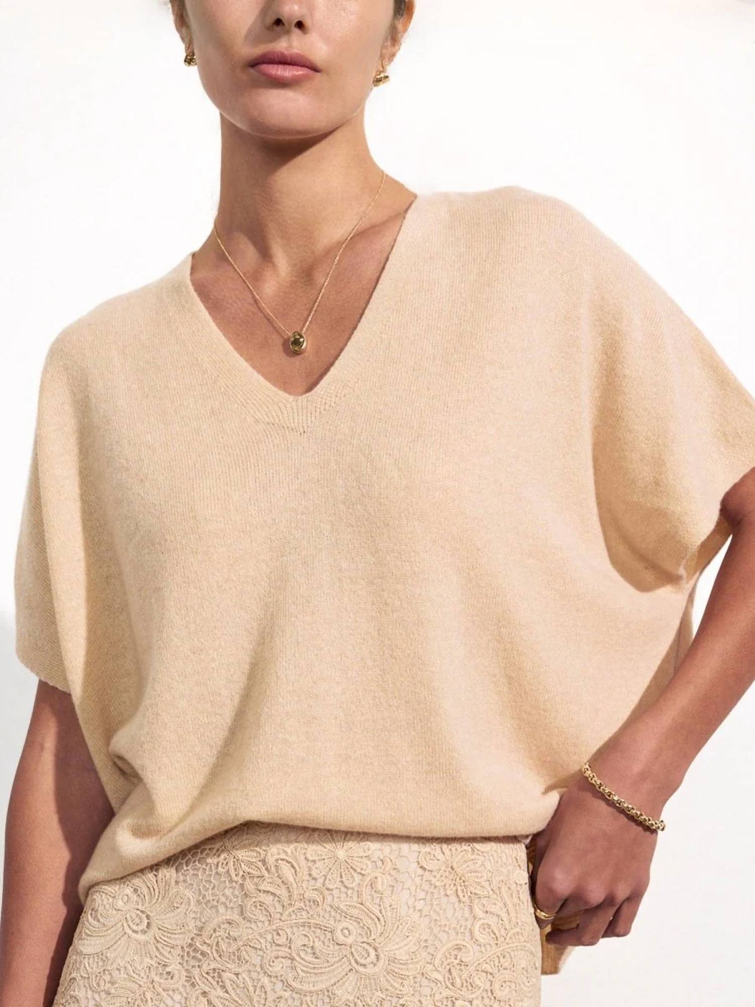 Brochu Walker Ophi Cashmere Vee Sweater in buff - women's sweater - view 4