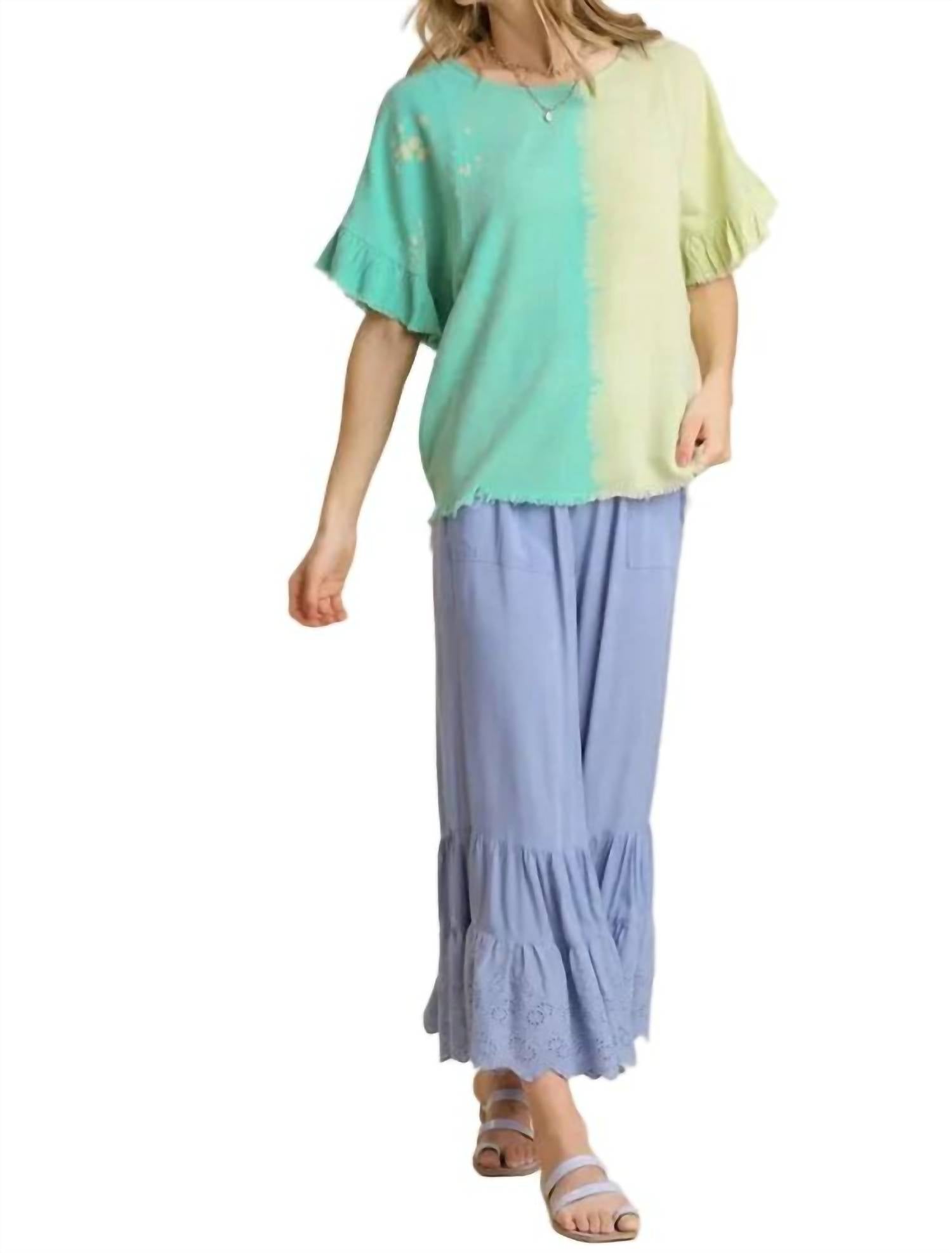Umgee - Dip Dye Ruffle Sleeve Top