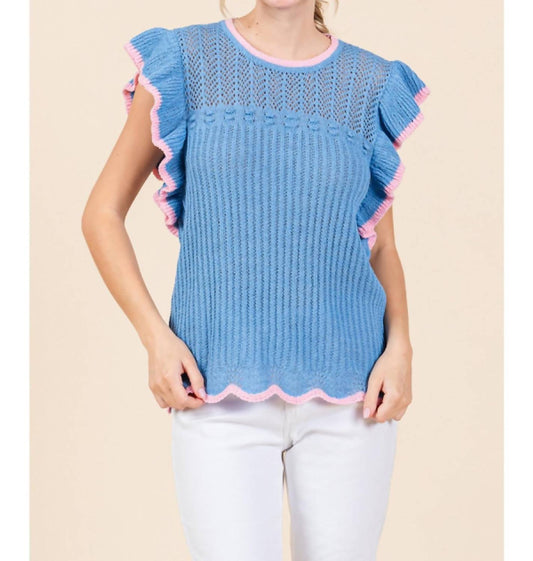 Jodifl - Color Wave Trim Summer Knit Top