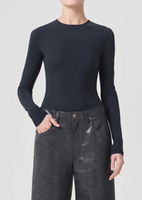 AGOLDE Aura Long Sleeves Bodysuit in granite - women's shirt