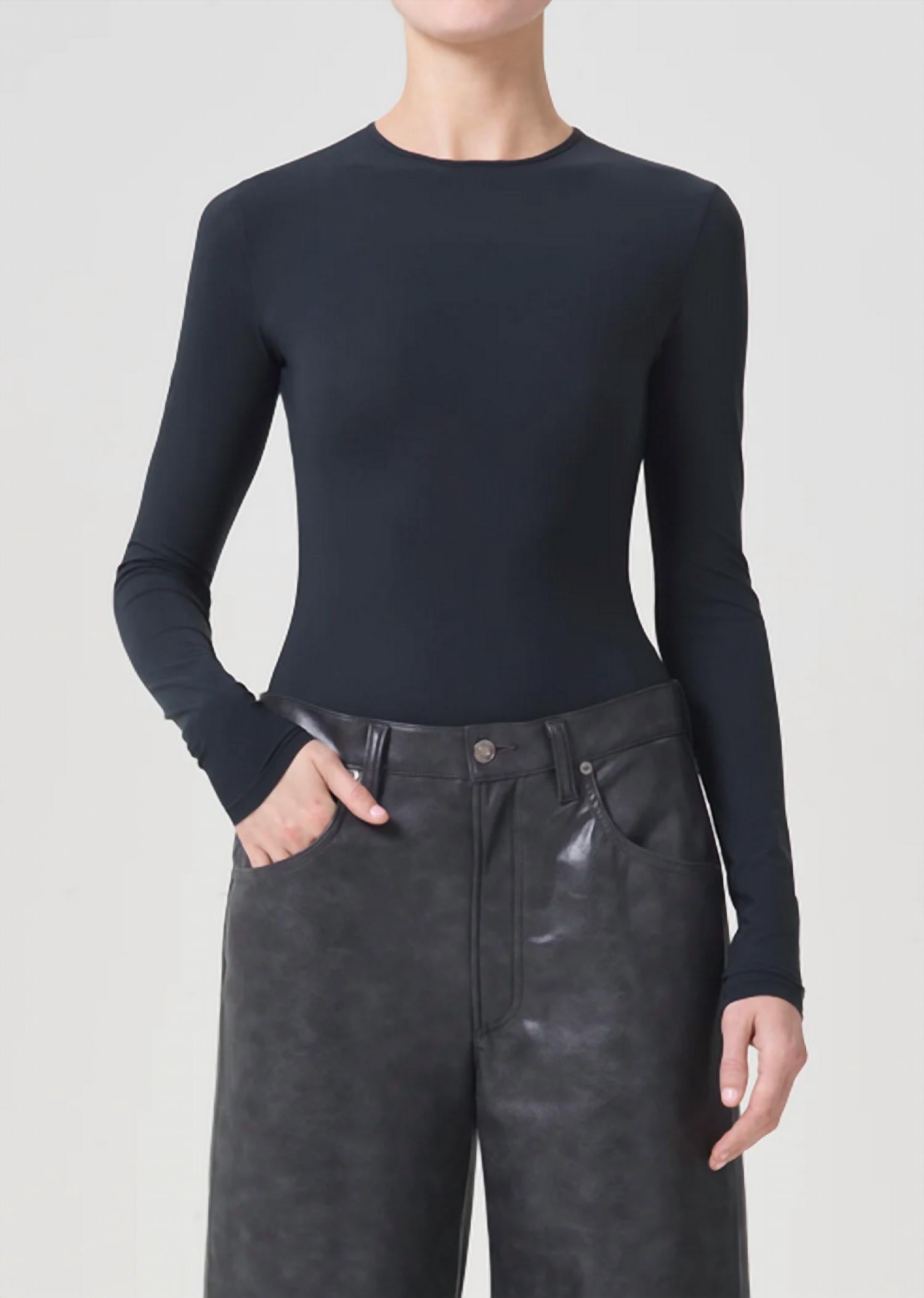 AGOLDE Aura Long Sleeves Bodysuit in granite - women's shirt