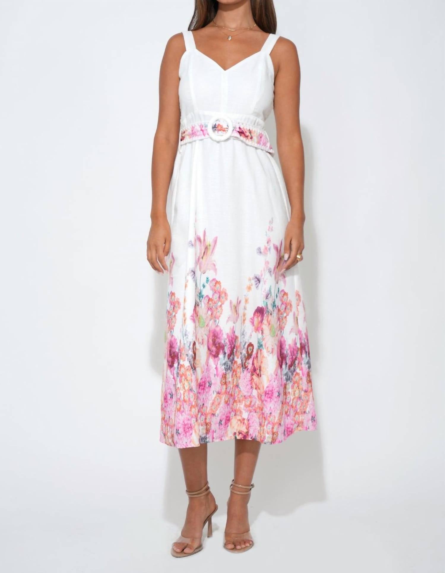 Adelyn Rae - Remi Floral Belted Midi Dress