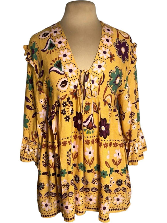 Easel - Women's Boho Floral Babydoll Tunic Top