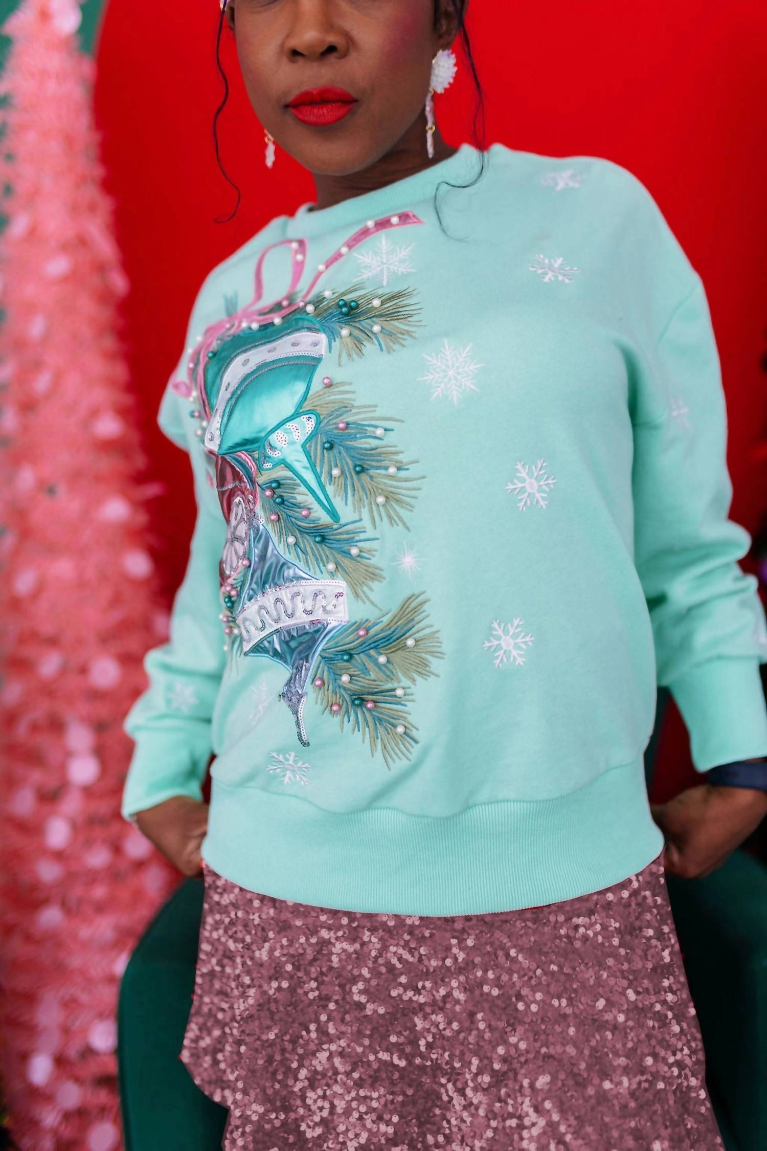 Brianna Cannon Vintage Ornaments Sweatshirt in mint green - women's top - view 5