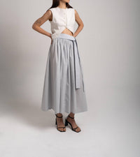 Sloan Cotton Voile Belted Midi Skirt in blue gray - women's skirt - detail view