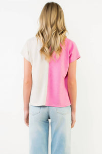 THML Colorblock Suede Top in tan pink - women's blouse - alternate view