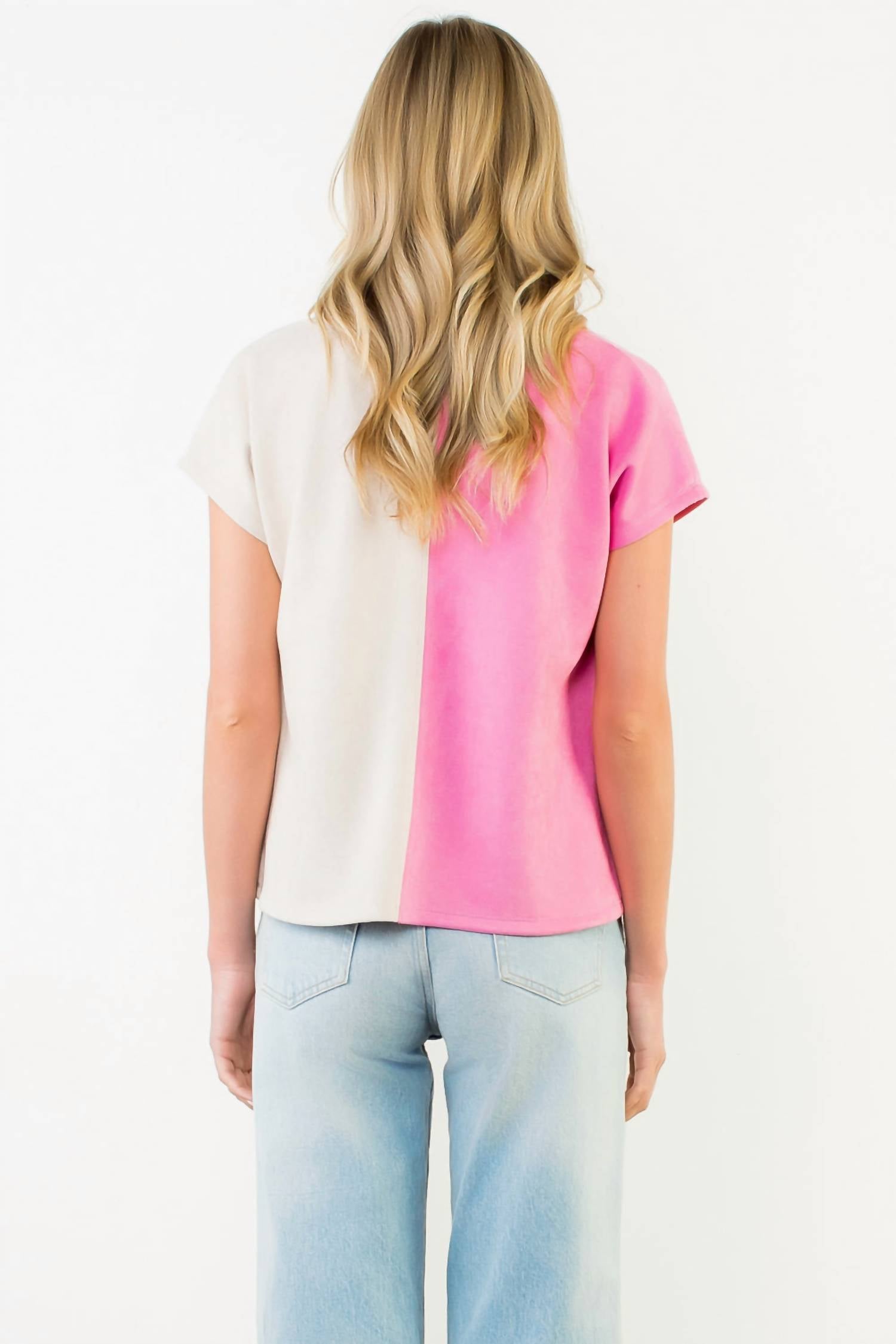THML Colorblock Suede Top in tan pink - women's blouse - alternate view