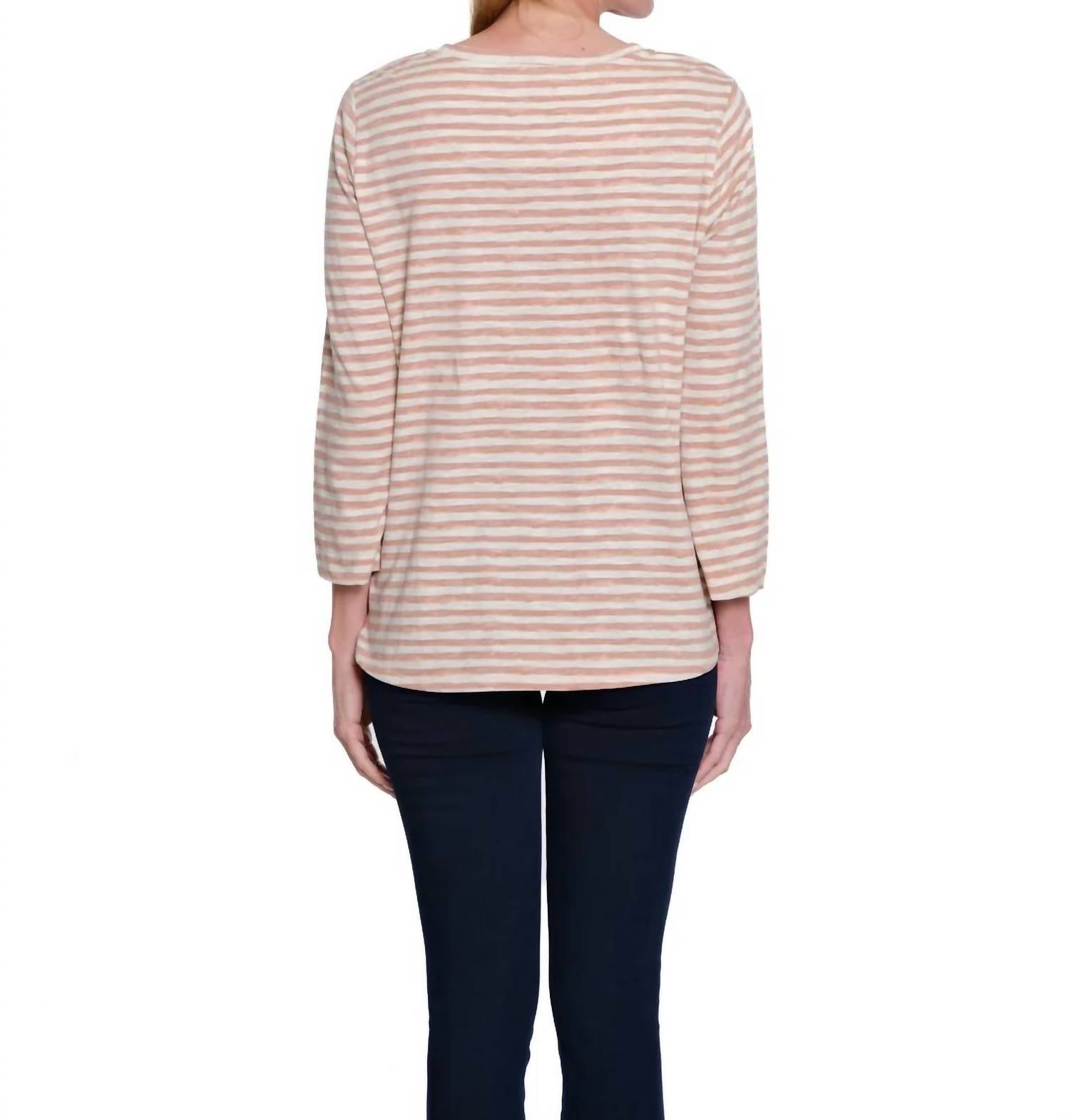 Multiples - 3/4 Sleeve Scoop Neck Top with Shaped Hem
