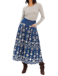 Allison New York - Greta Chambray Eyelet Midi Skirt