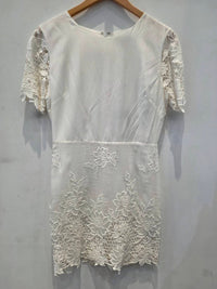 Sheri Bodell Women's Mini Silk Dress With Lace Motiff in egret - women's dress