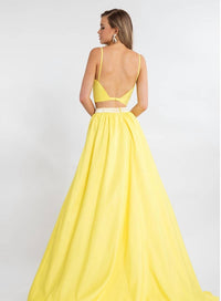 Rachel Allan - Two-piece Mikado V Neck Prom Gown