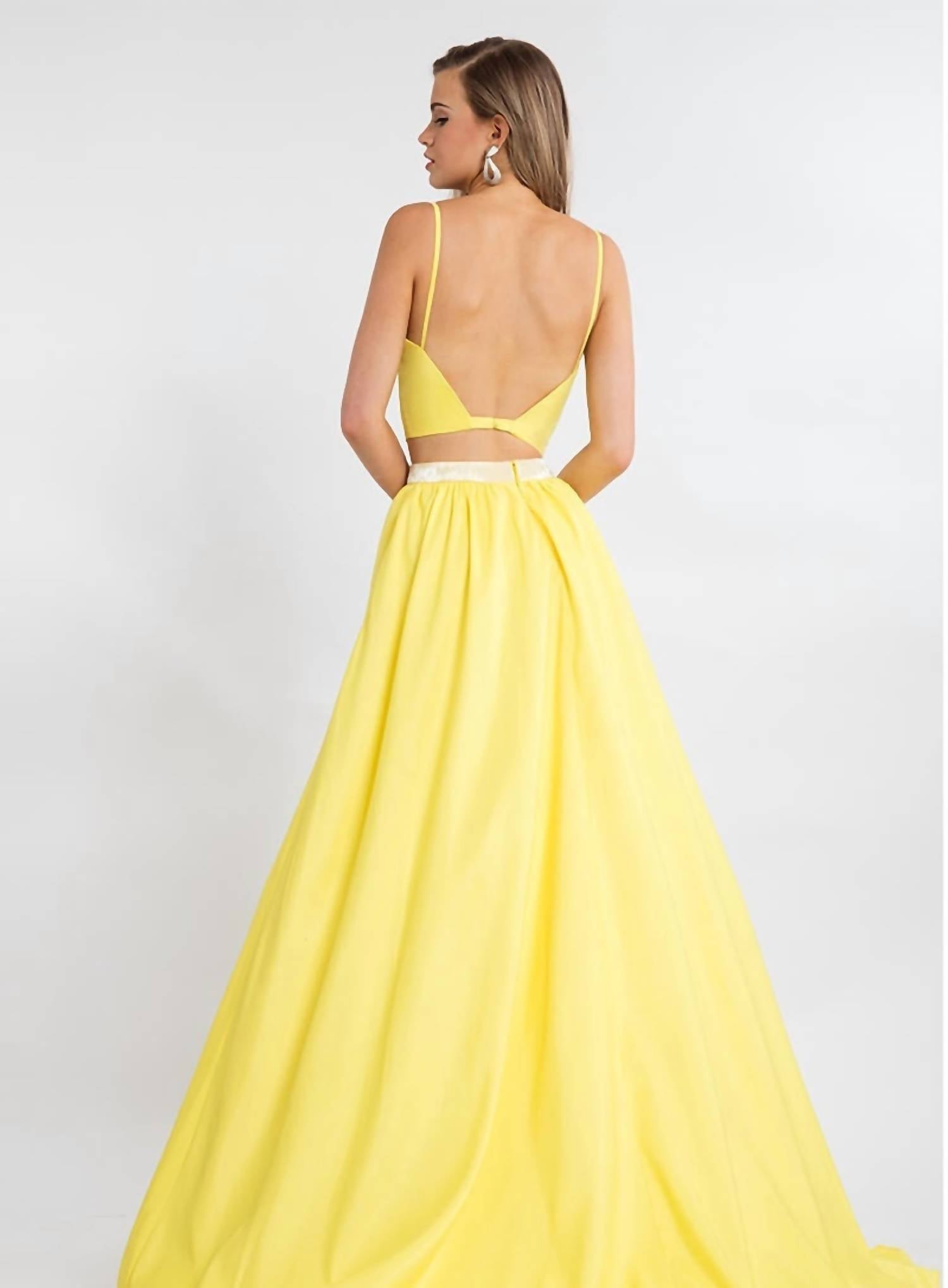 Rachel Allan - Two-piece Mikado V Neck Prom Gown