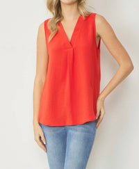 entro Sleeveless V-neck Top in red - women's blouse